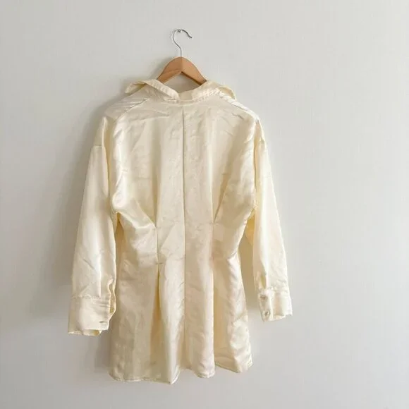 Zara Satin Effect Gold Button Down Shirt Dress Ecru White Size Small - Picture 6 of 8